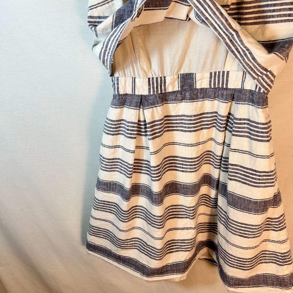 Madewell Women's Ivory Navy Striped Overlay Cross Back Sleeveless Dress Size 6 - Picture 7 of 16